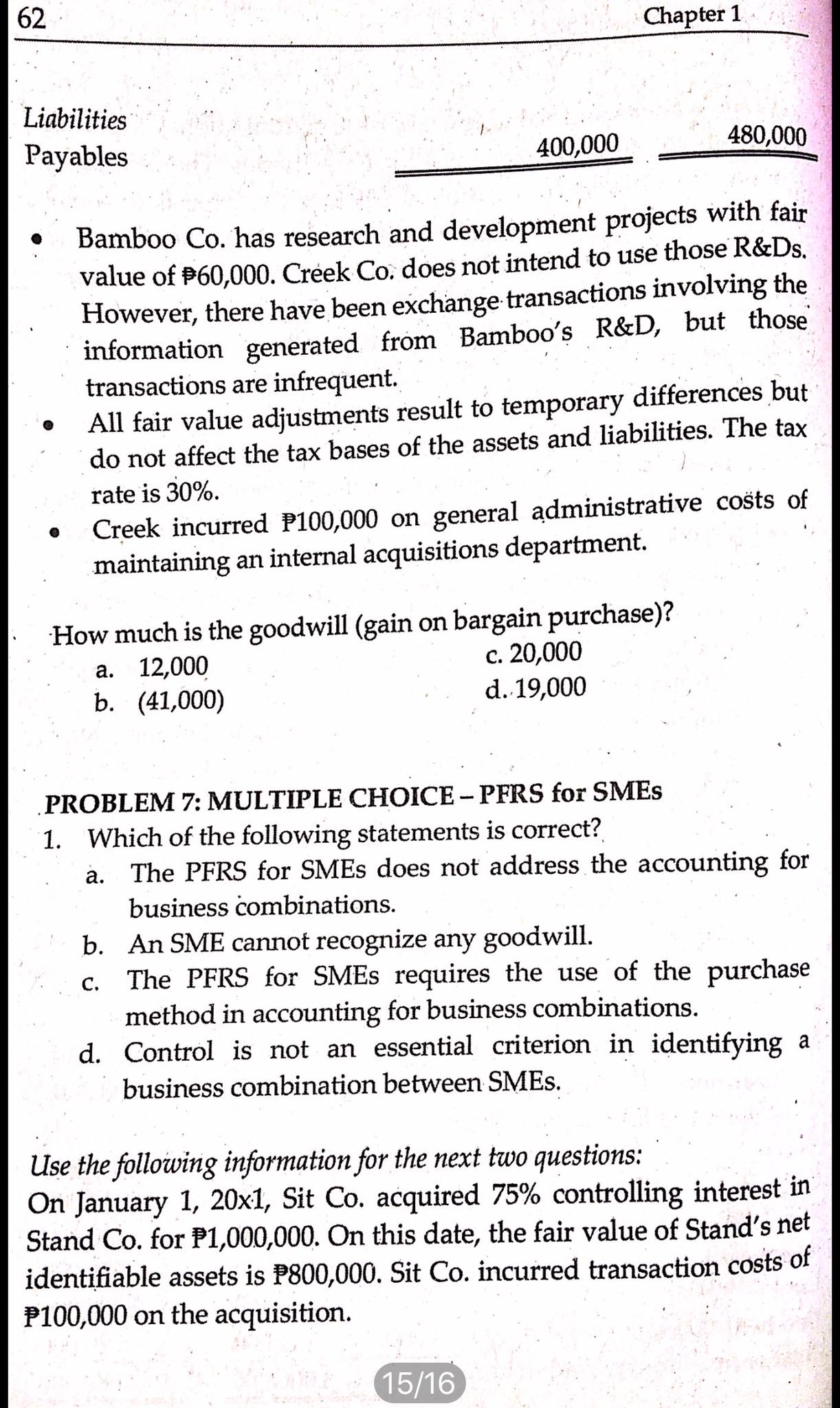 and liabilities have fair values of P3,400,000 and P1,700,000, respectively. Relevant information