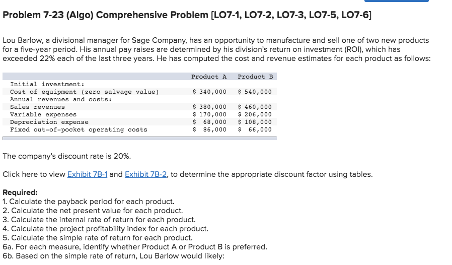 Q6....... Problem 7-23 (Algo) Comprehensive Problem [LO7-1, LO7-2, LO7-3, LO7-5, LO7-6] Lou