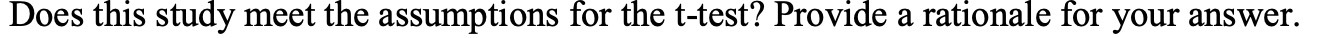 Does this study meet the assumptions for the t-test? Provide a rationale