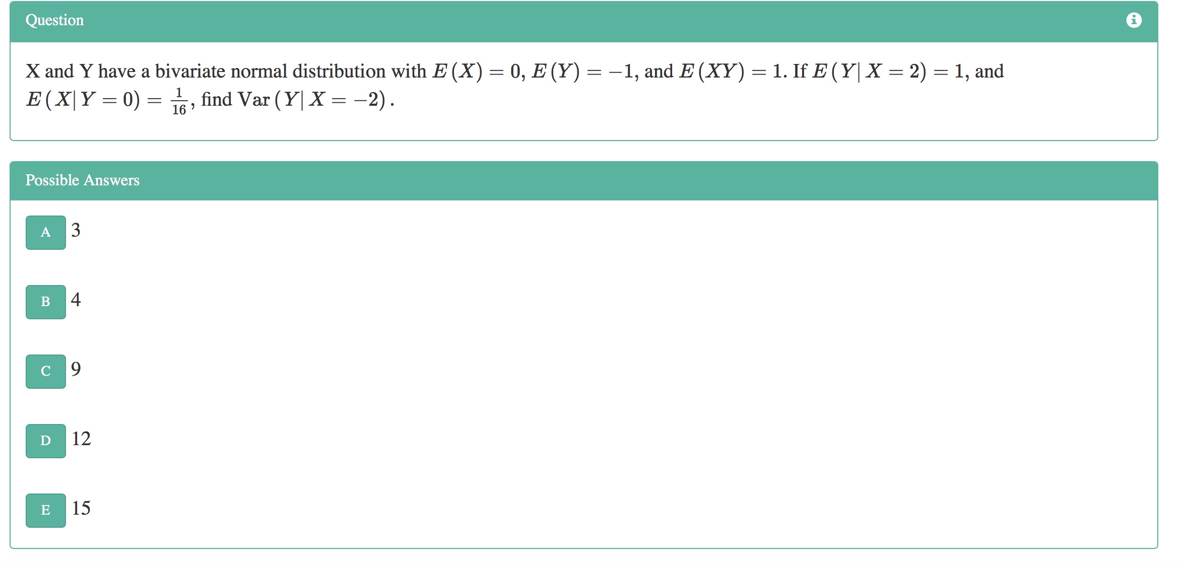 Question X and Y have a bivariate normal distribution with E (X)