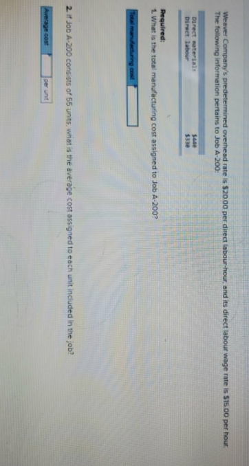 I need answer Weaver Company's predetermined overhead rate is $20 00 per