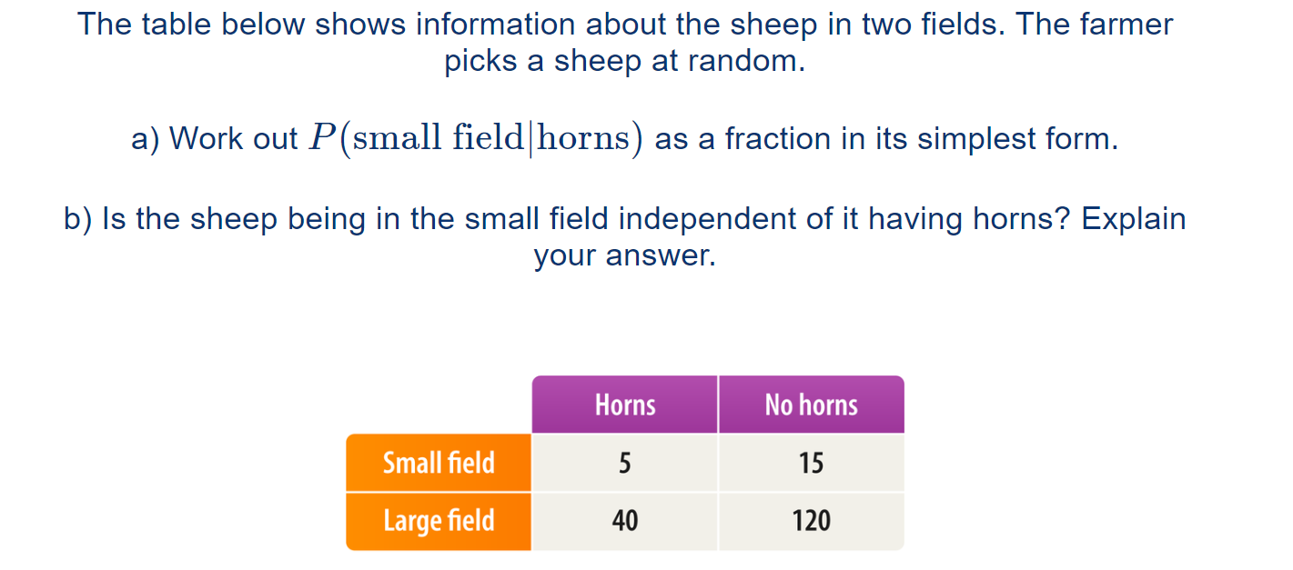  The table below shows information about the sheep in two fields.