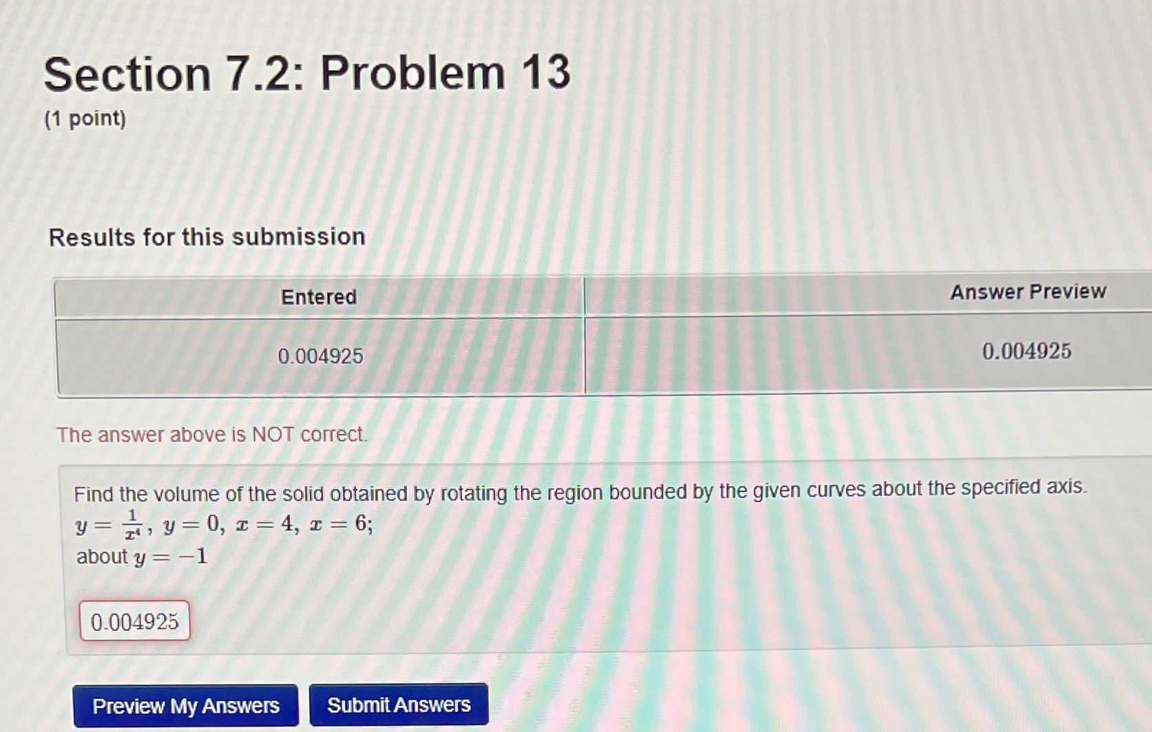  Section 7.2: Problem 13 (1 point) Results for this submission Entered