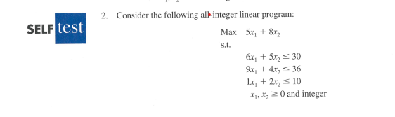  2. Consider the following all integer linear program: SELF test Max