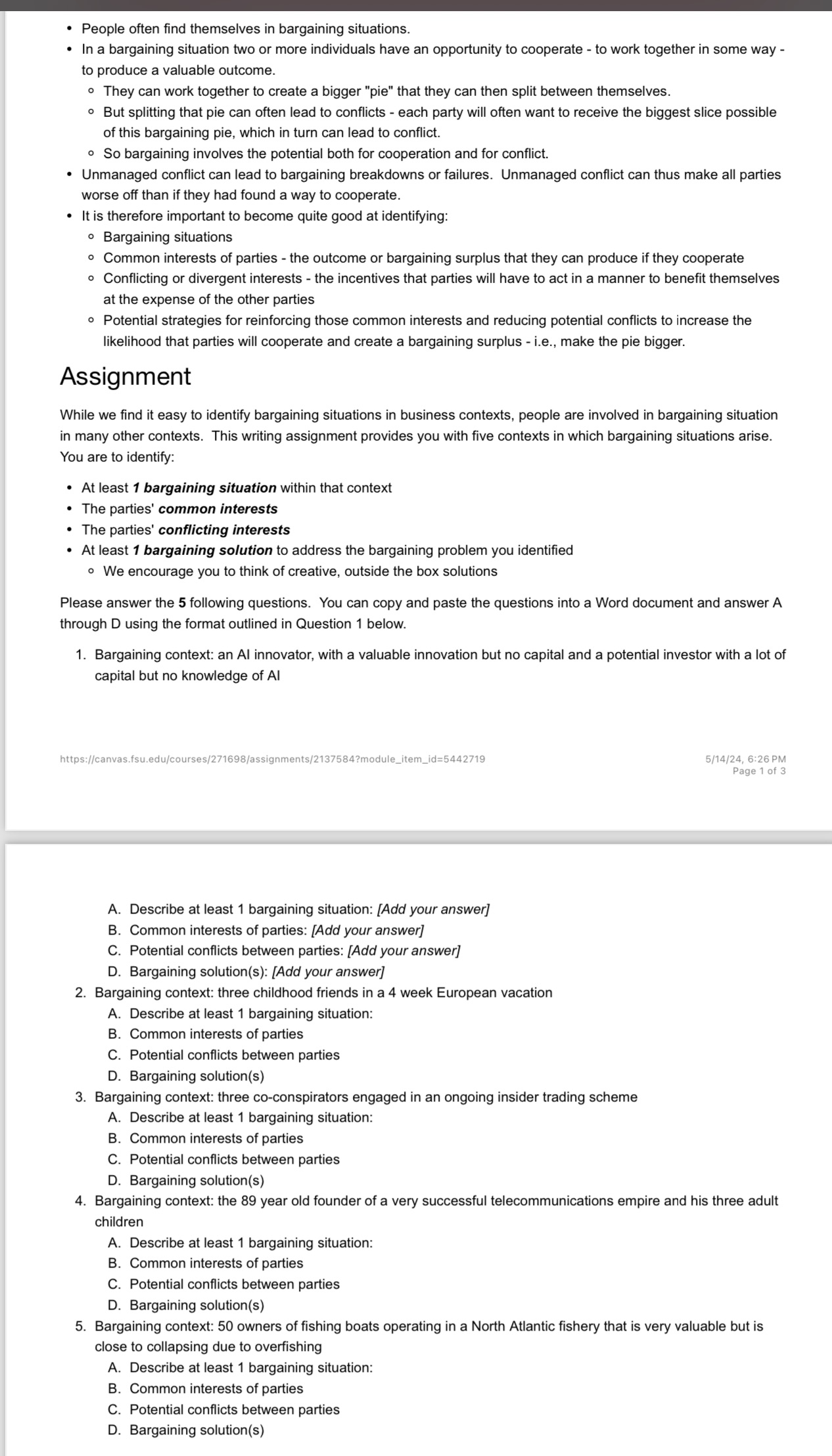  e | * People often find themselves in bargaining situations. *