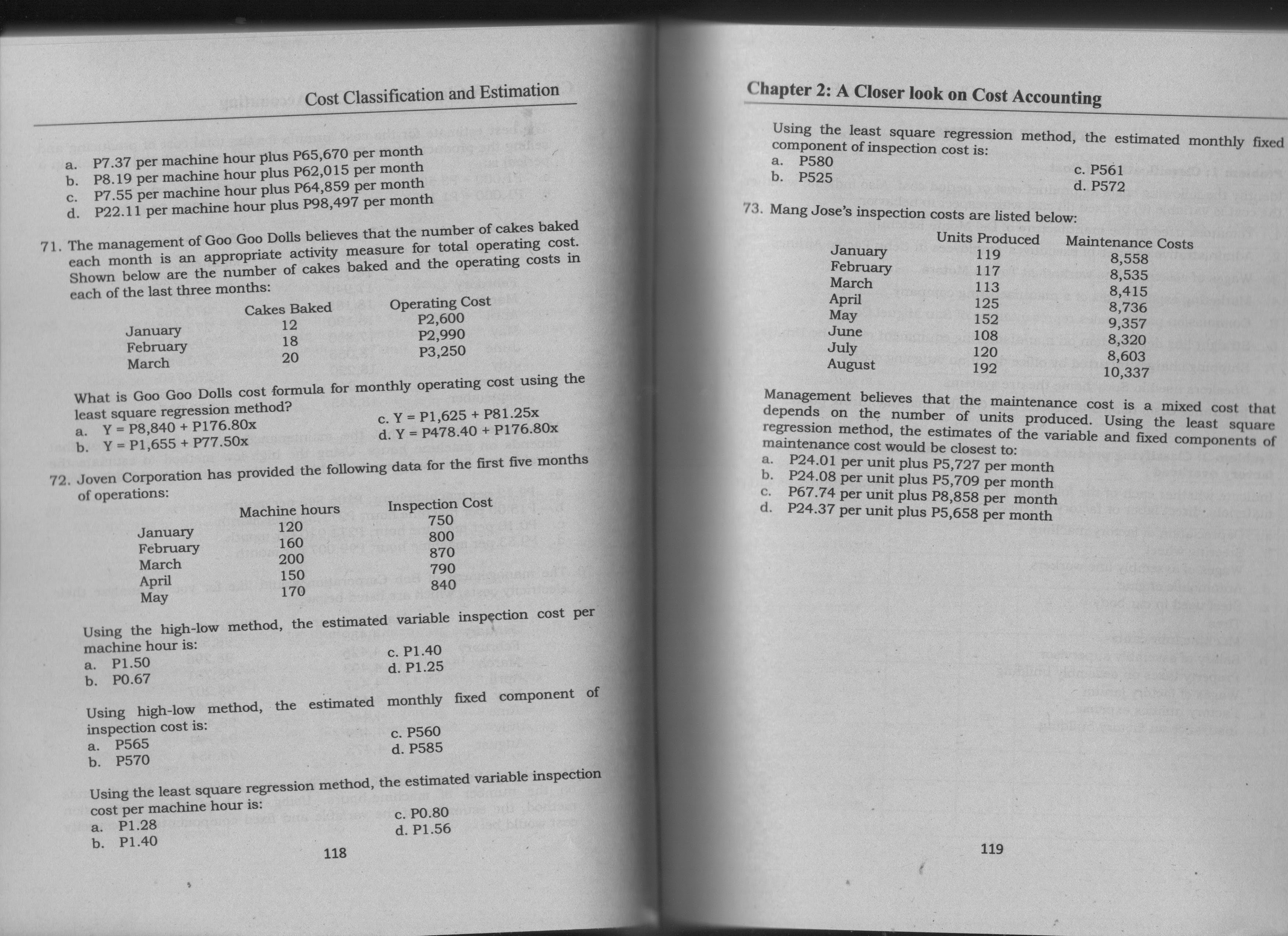 please send help Cost Classification and Estimation Chapter 2: A Closer look