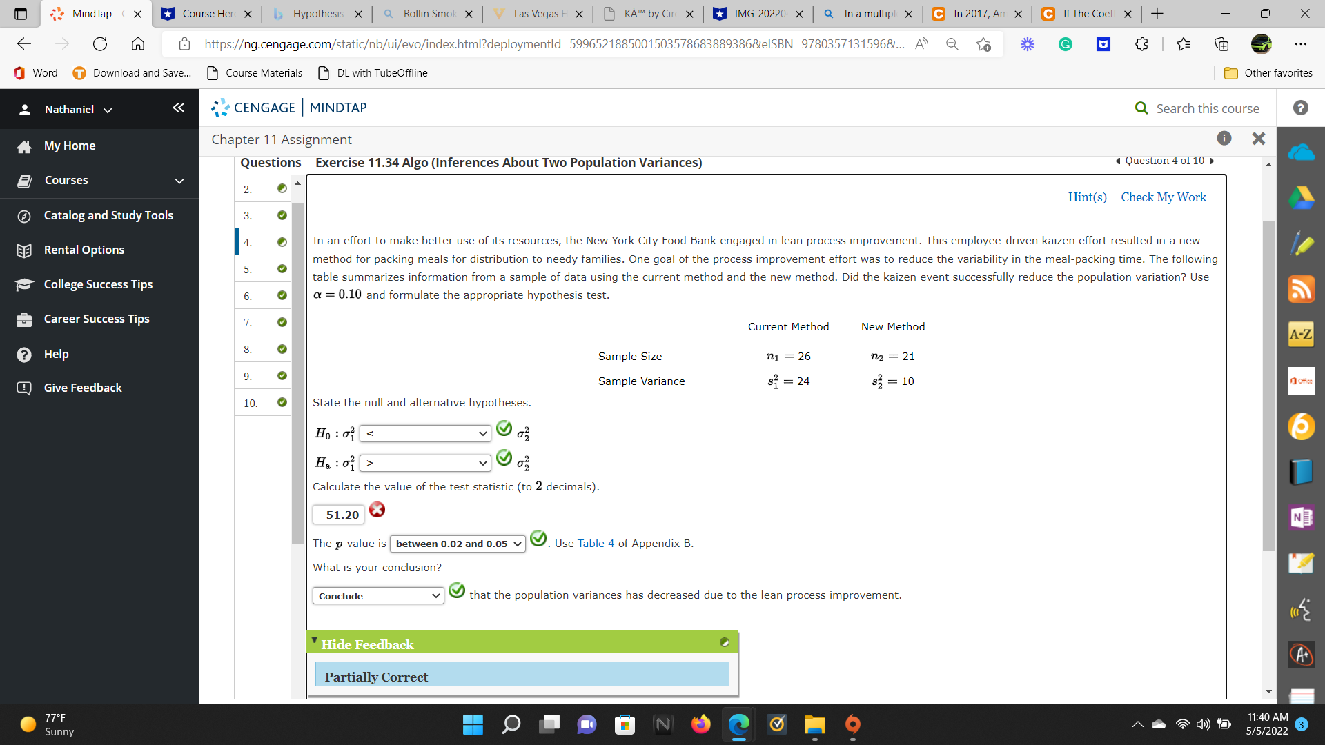  MindTap - ( X Course Her X > Hypothesis X Q