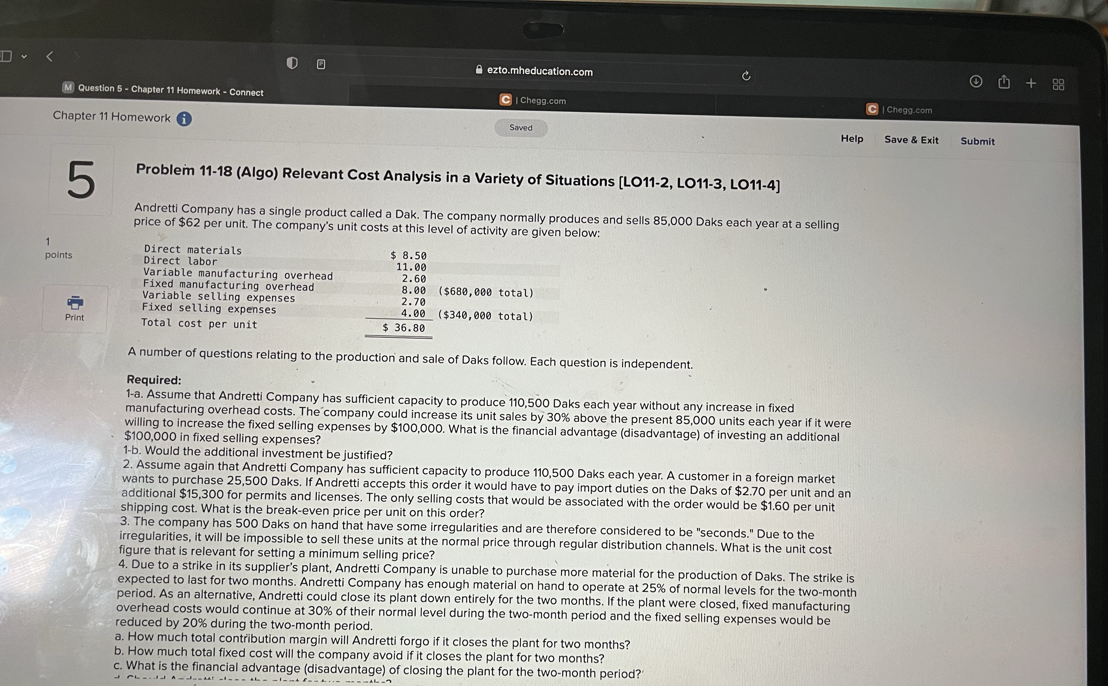 ezto.mheducation.com C + 188 M Question 5 - Chapter 11 Homework