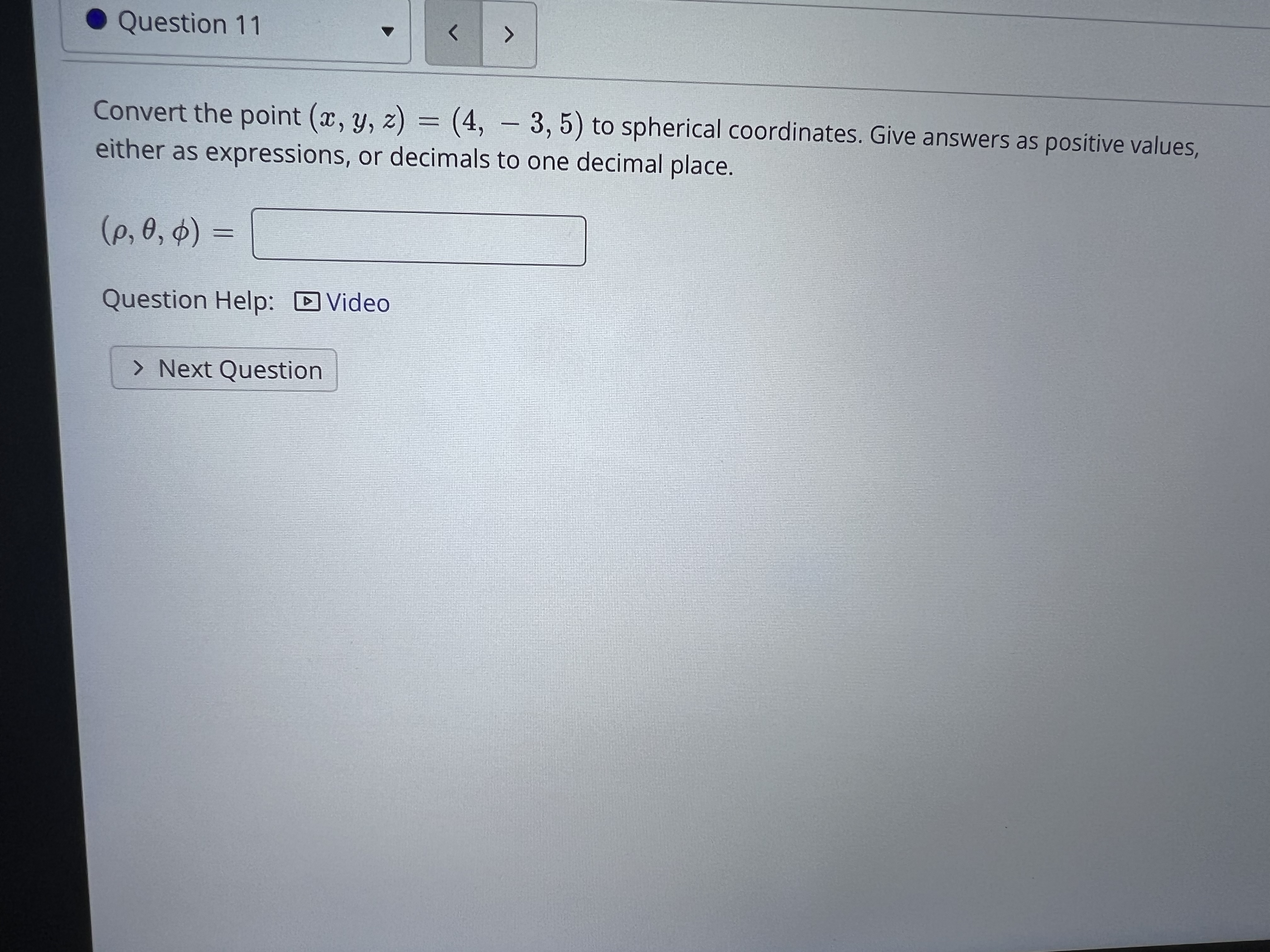 10 Convert the point (x, y, z) = ( - 1, -