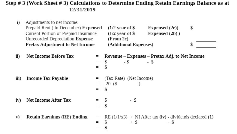 Step # 3 (Work Sheet # 3) Calculations to Determine Ending