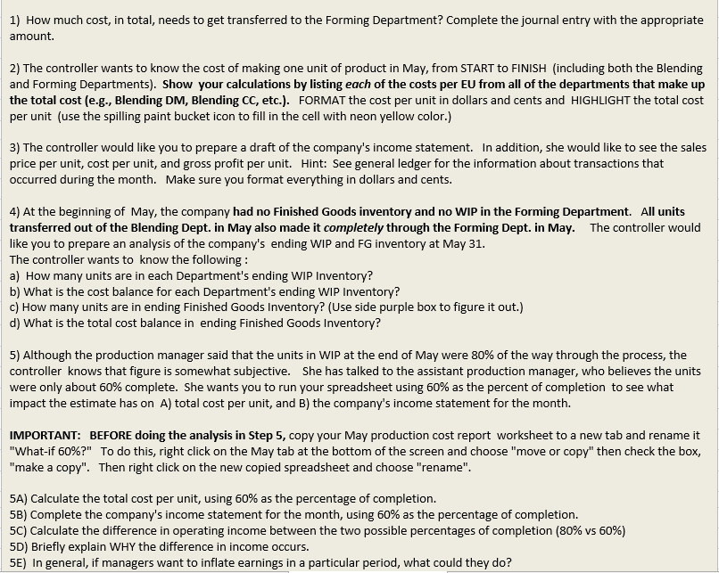 the mo Production Cost Report: Blending Department - MAY 25,000 220,000 30,000