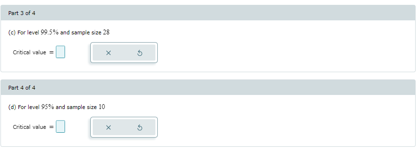 of the given level with the given sample size. Round the answers