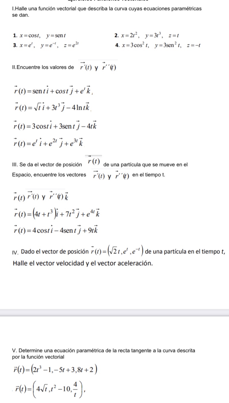 1. Find a vector function that describes the curve whose parametric equations