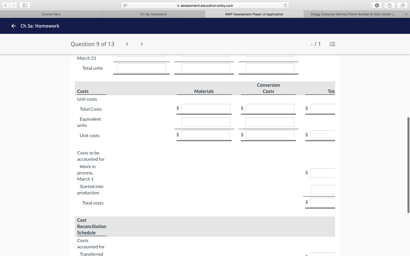|... + Ch 3a: Homework Question 9 of 13 I assessment.education.wiley.com C