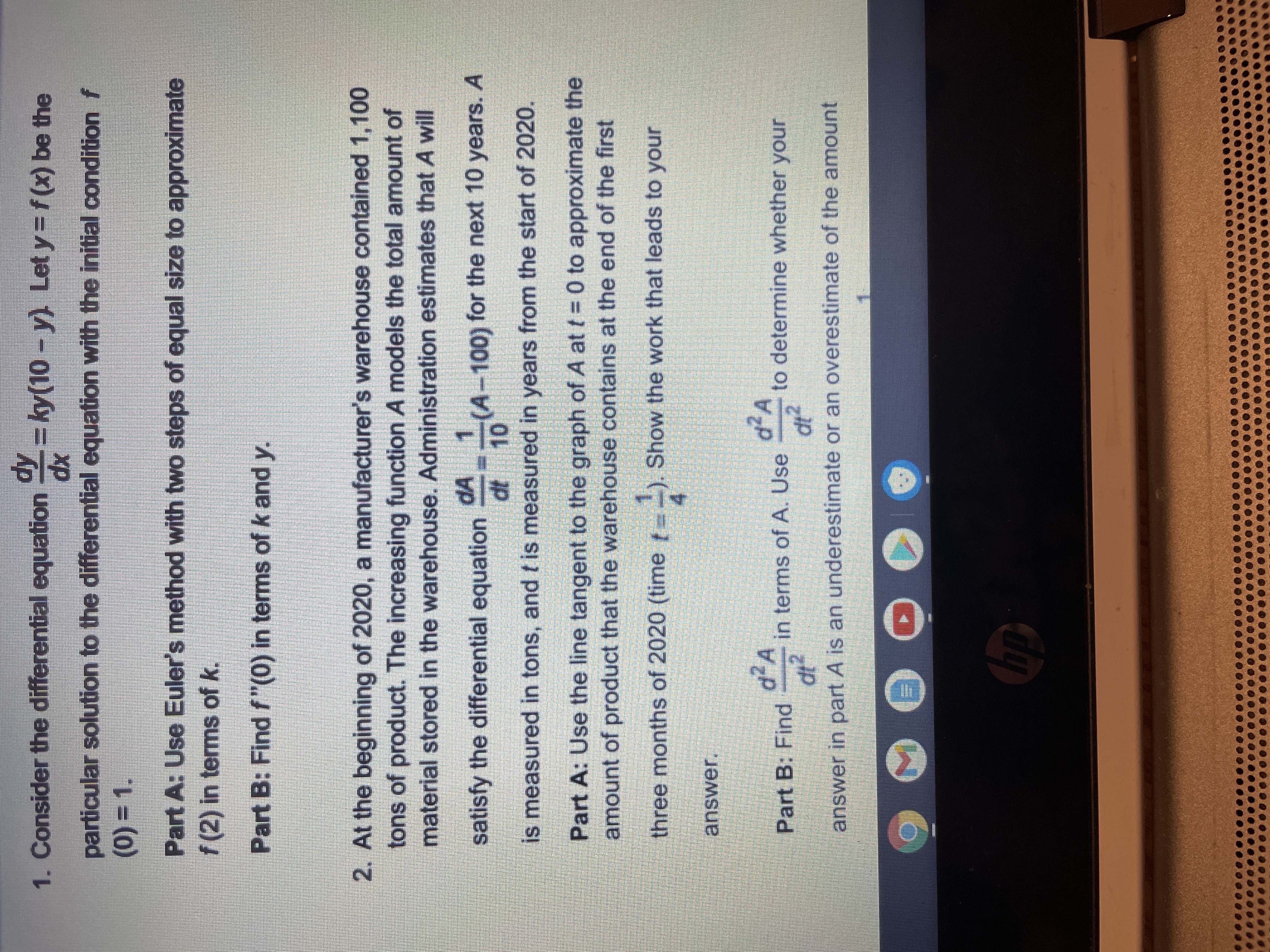  1. Consider the differential equation _ _ =ky(10 - y) Lety