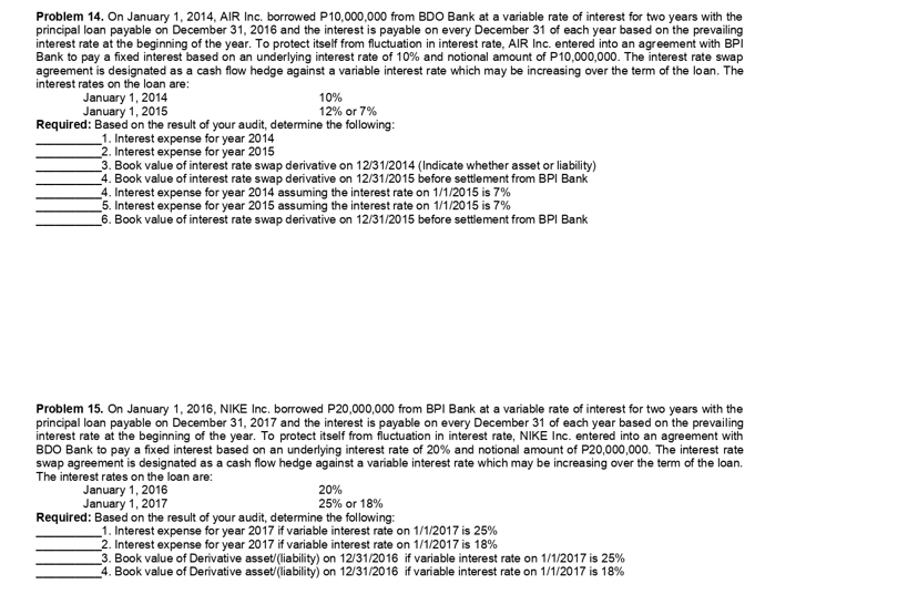 Hi! I need help on these problems. Thank you! Problem 14. On