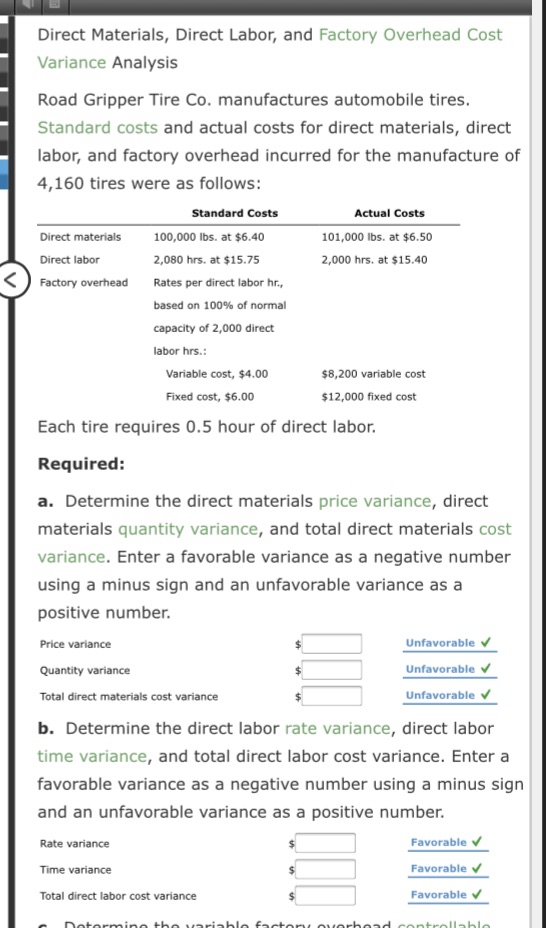 Direct Materials, Direct Labor, and Factory Overhead Cost Variance Analysis Road