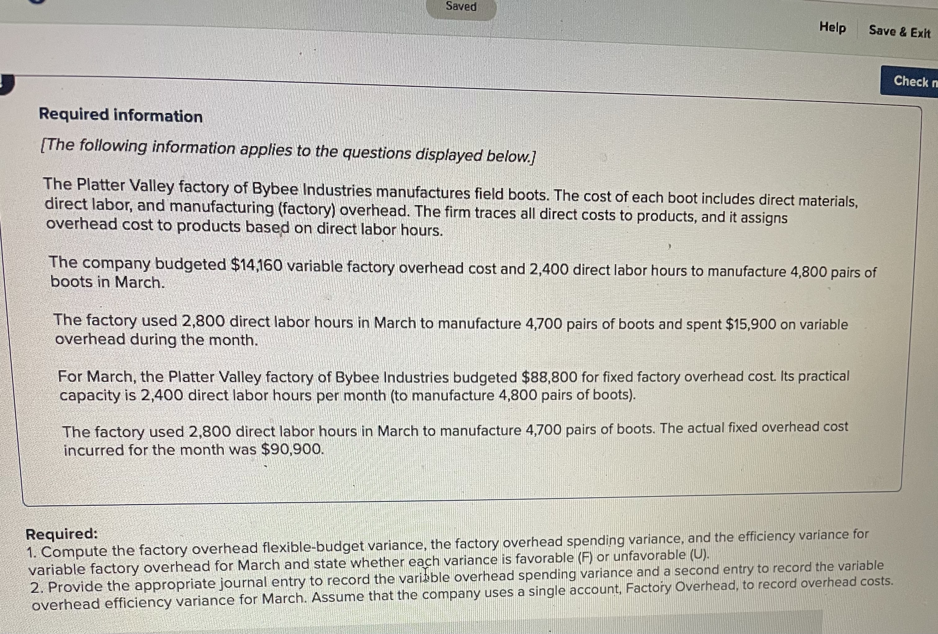 Saved Help Save & Exit Check Required information [The following information