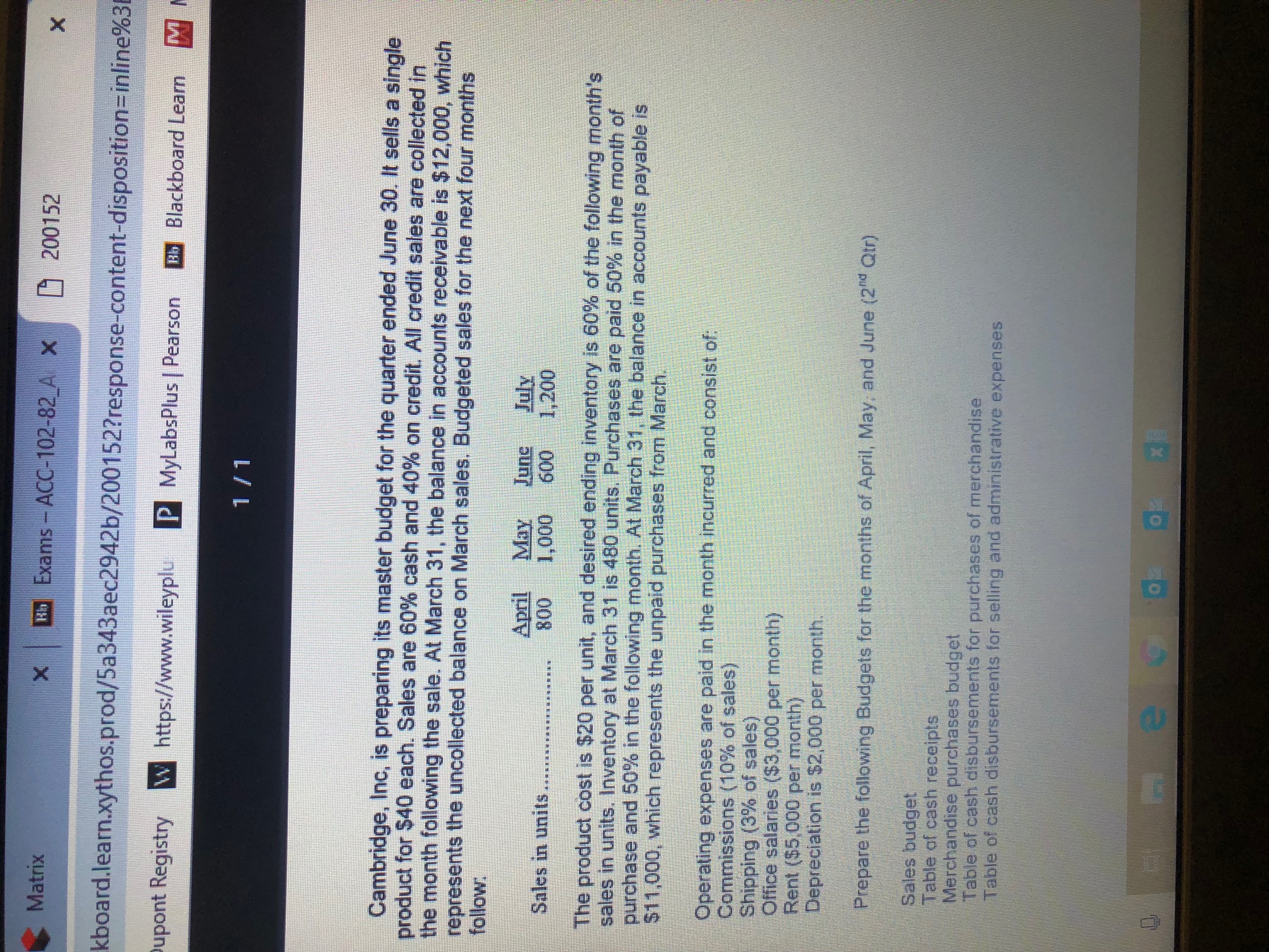 Matrix 1 Exams - ACC - 102 - 82 4 X