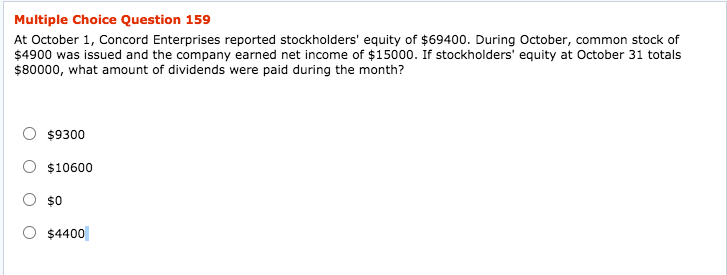  Multiple Choice Question 159 Multiple Choice Question 159 At October 1,