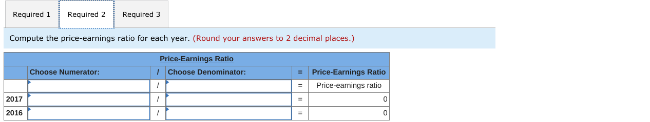 ratios for 2017 and 2016: 1. Return on common stockholders\" equity. 2.