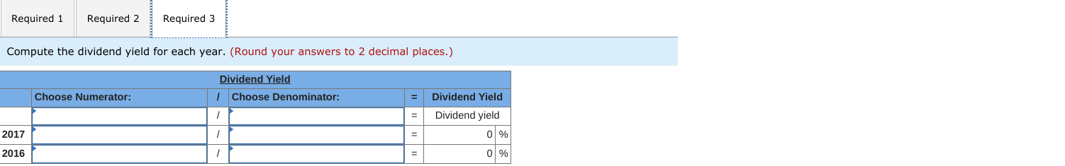 Price-earnings ratio on December 31. 3. Dividend yield. complete this question by