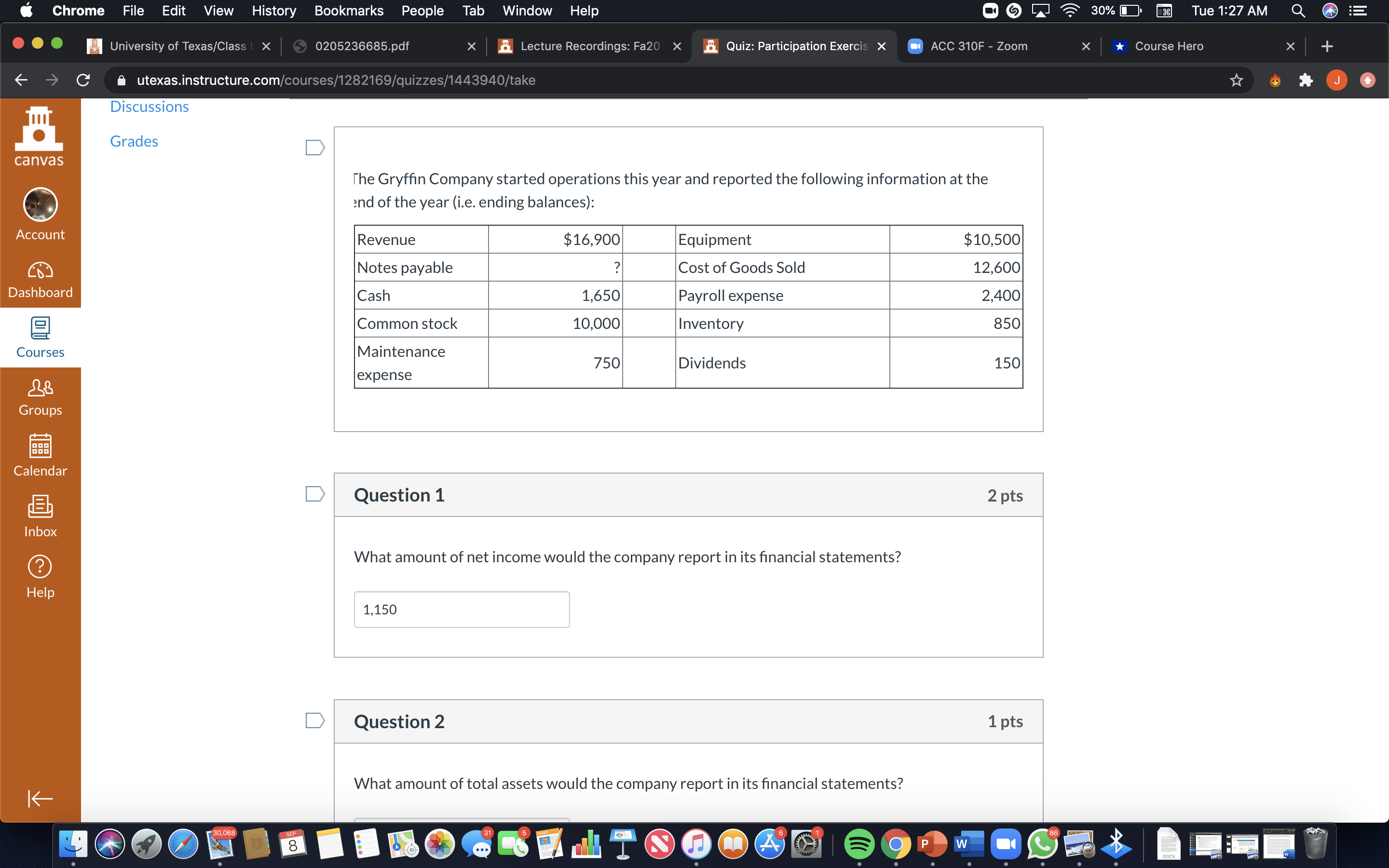 Please help me answer these basic accounting questions. Chrome File Edit View