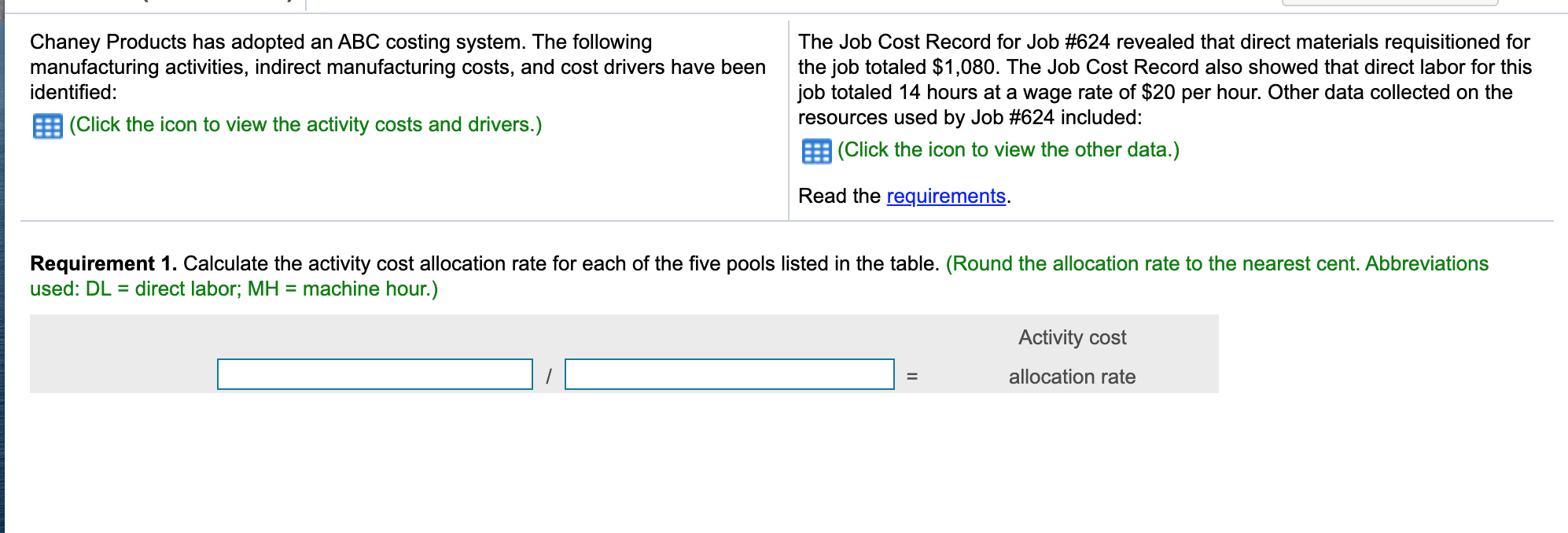 I can't determine the activity allocation cost rate for each of the