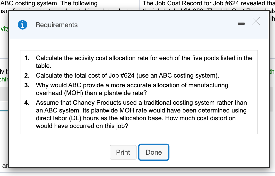 Products has adopted an ABC costing system. The following The Job Cost