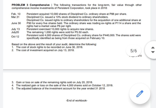 with solutions PROBLEM 3 Comprehensive | The following transactions for the long-term,