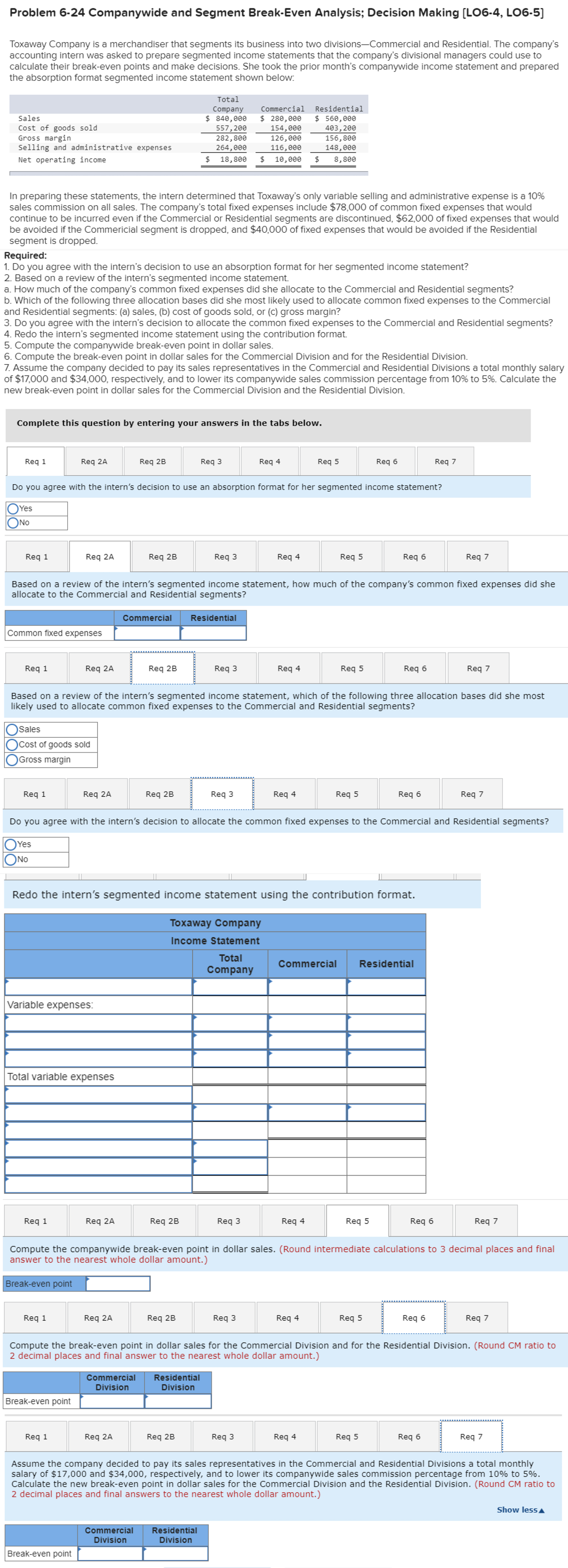 Please please please help me solve this problem on Companywide Segment Break-Even