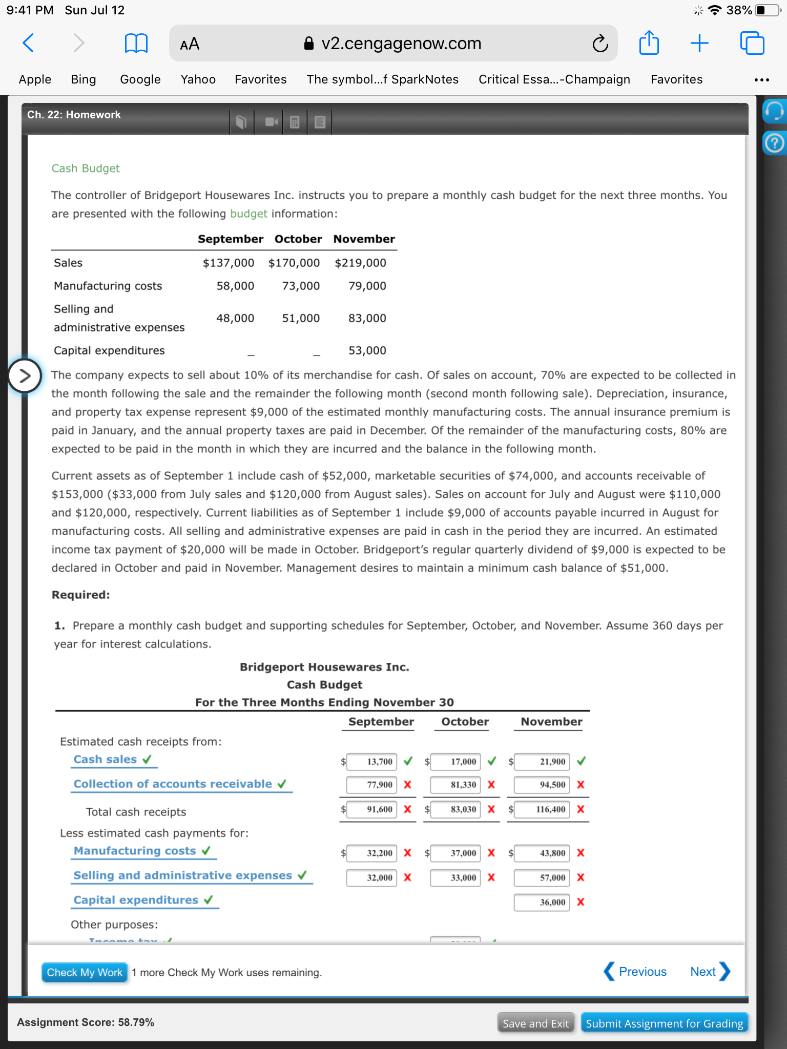9:41 PM Apple Sun Jul 12 Bing Google Yahoo a v2.cengagenow.com Favorites