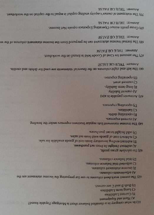 what is correct answer 61) In what category in a classified balance