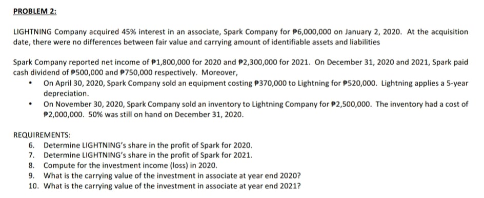 Pls answer this in a good accounting form 1. PROBLEM 2: LIGHTNING
