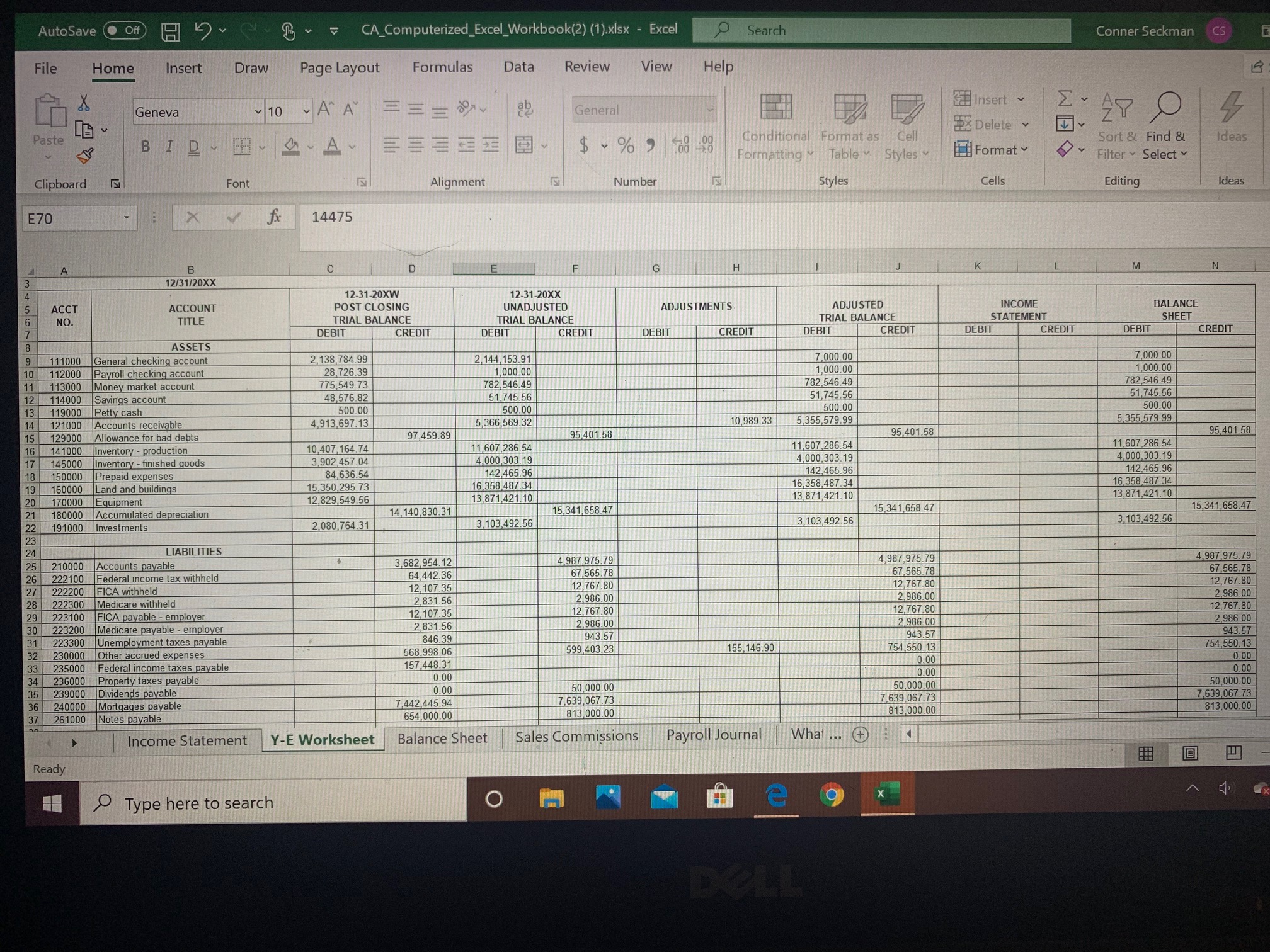 en and utilizing cet entitled "Balance Sheet" and create a comparative classified