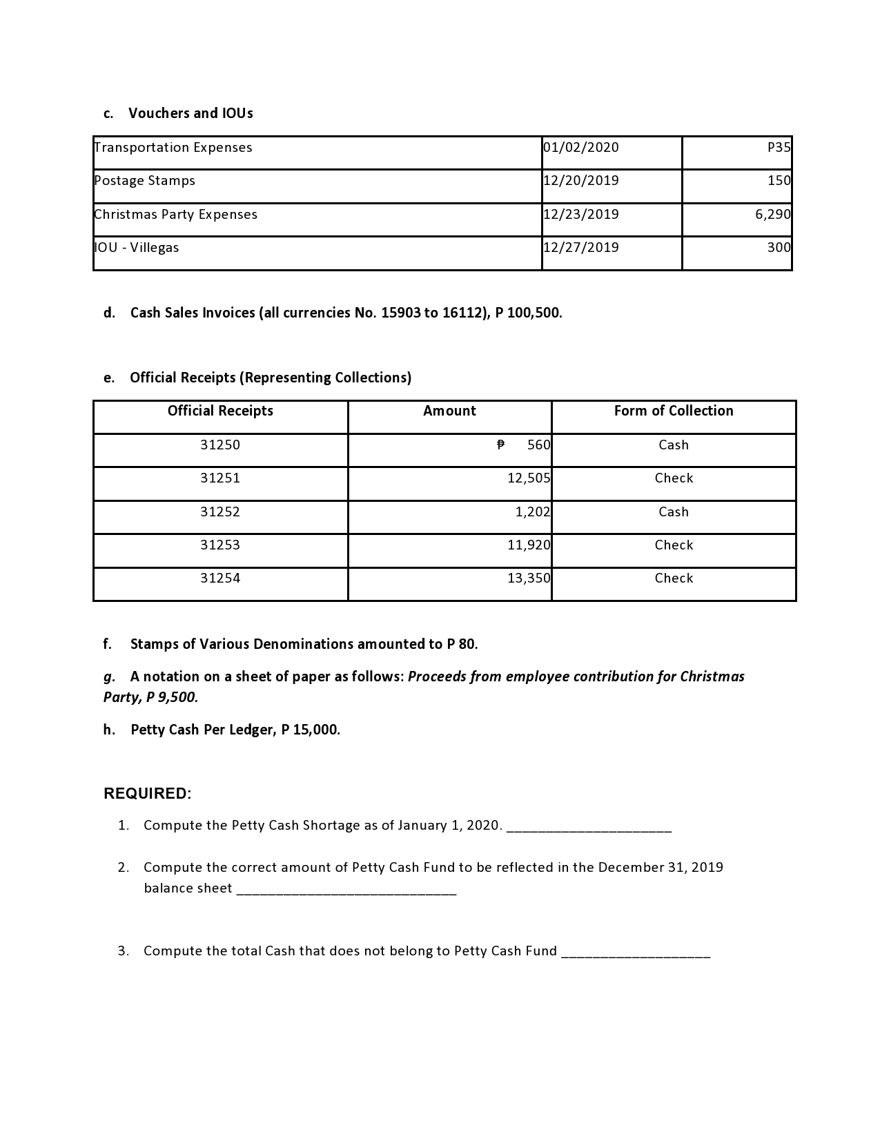 Cash Equivalents, Bank reconciliation, and Petty cash Fund. EXERCISES ON CASH Problem