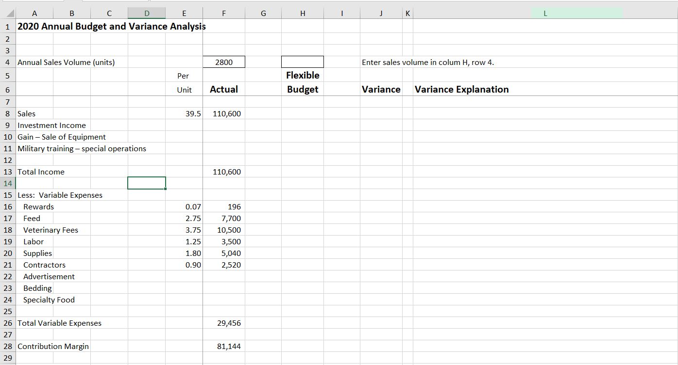 General Instructions: Prepare the 2020 budget using prior year data and the