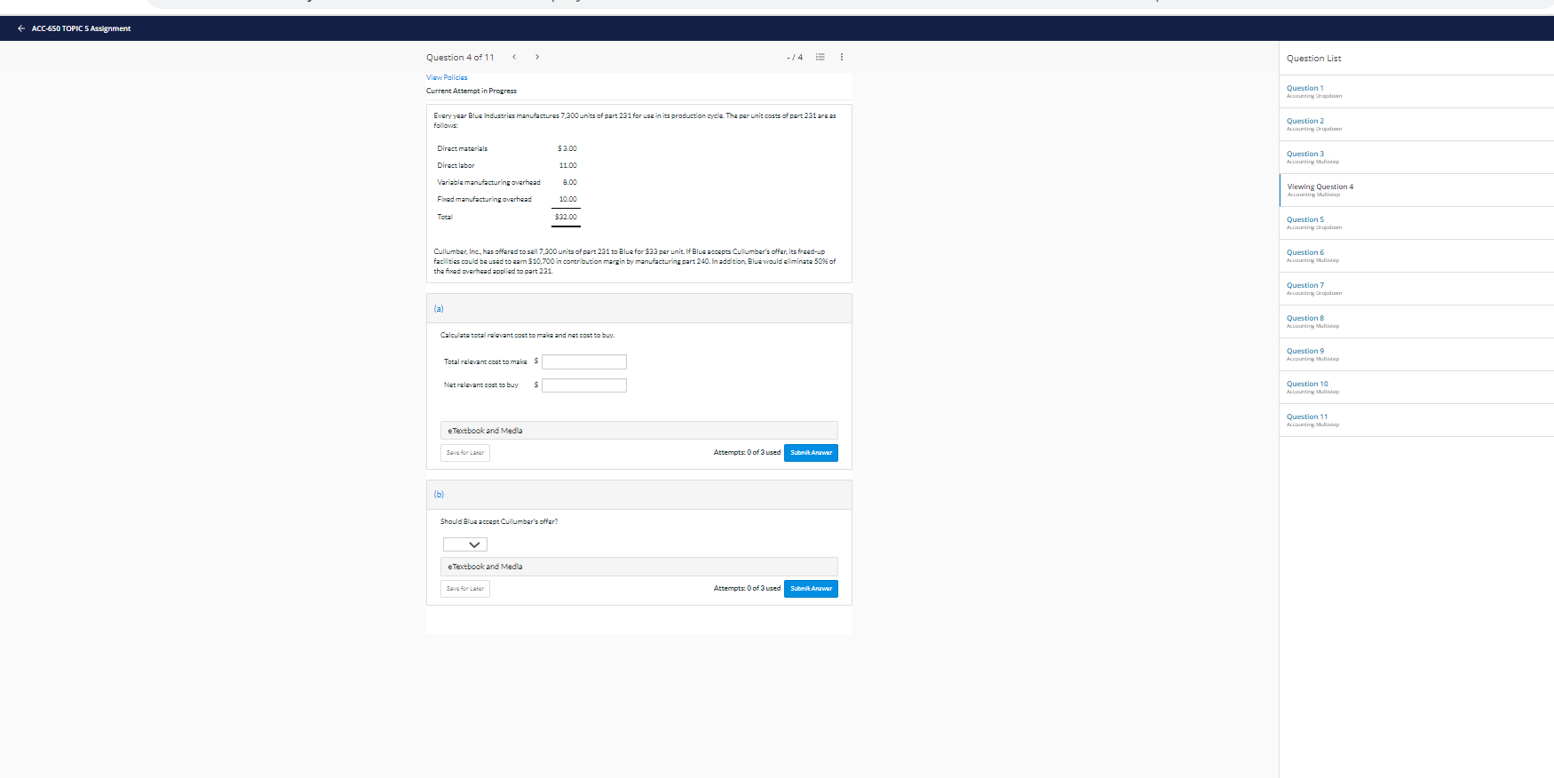 ACC-650 TOPIC 5 Assignment Question 4 of 11 - 14 :