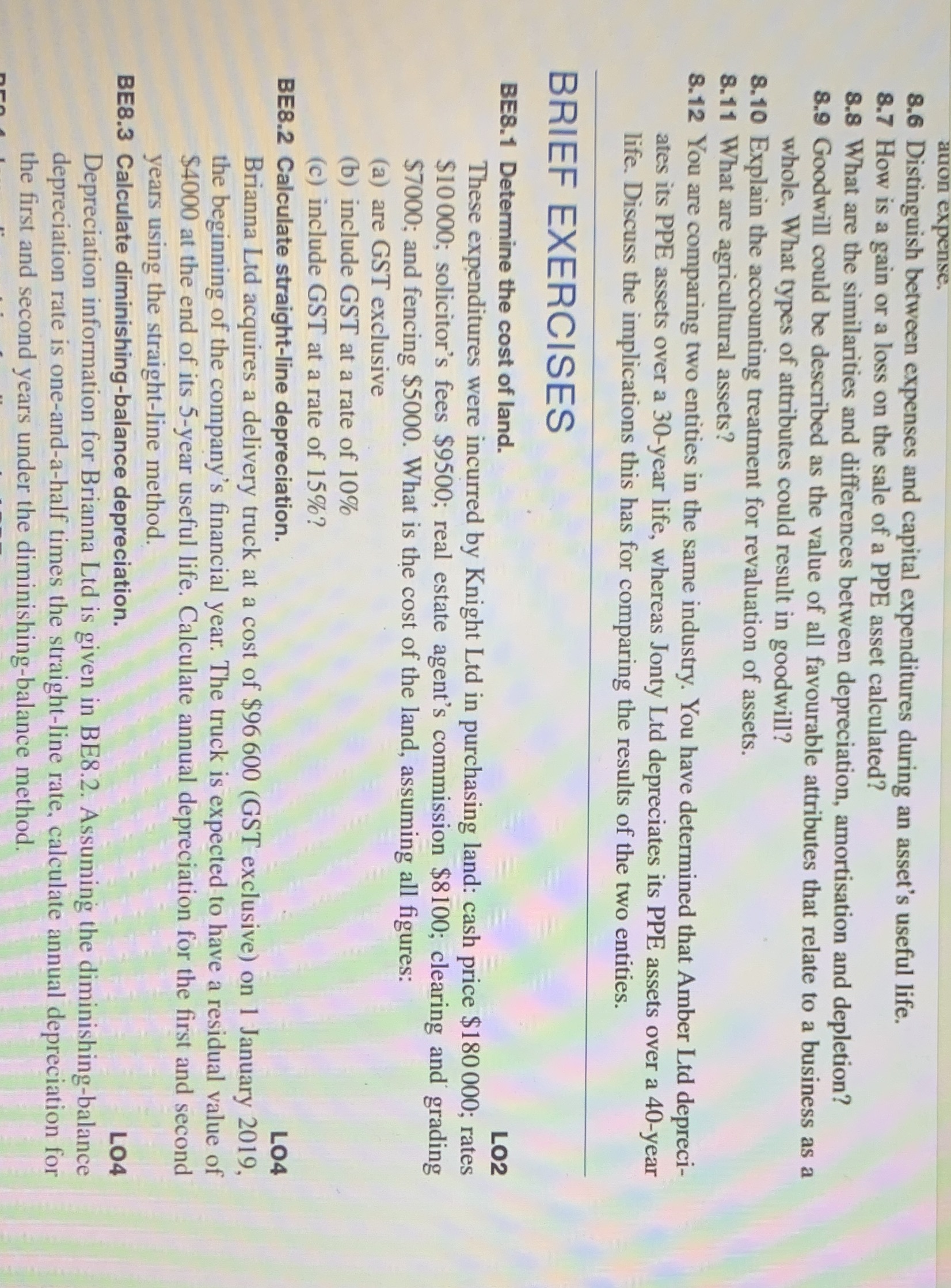 Solve 8.6 , 8.7 & BE8.2 , BE8.3 .Please type the answers.