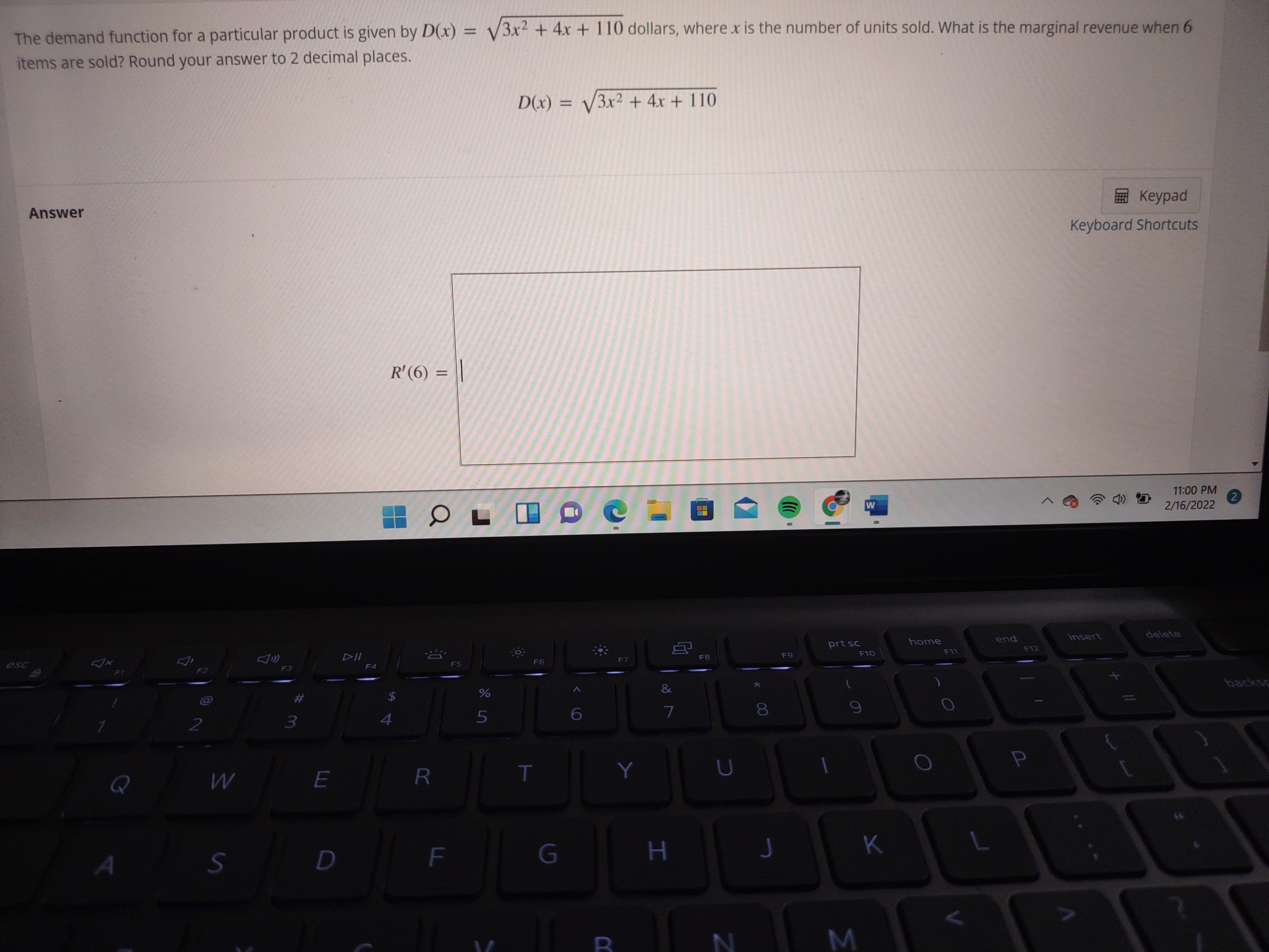  The demand function for a particular product is given by D(x)