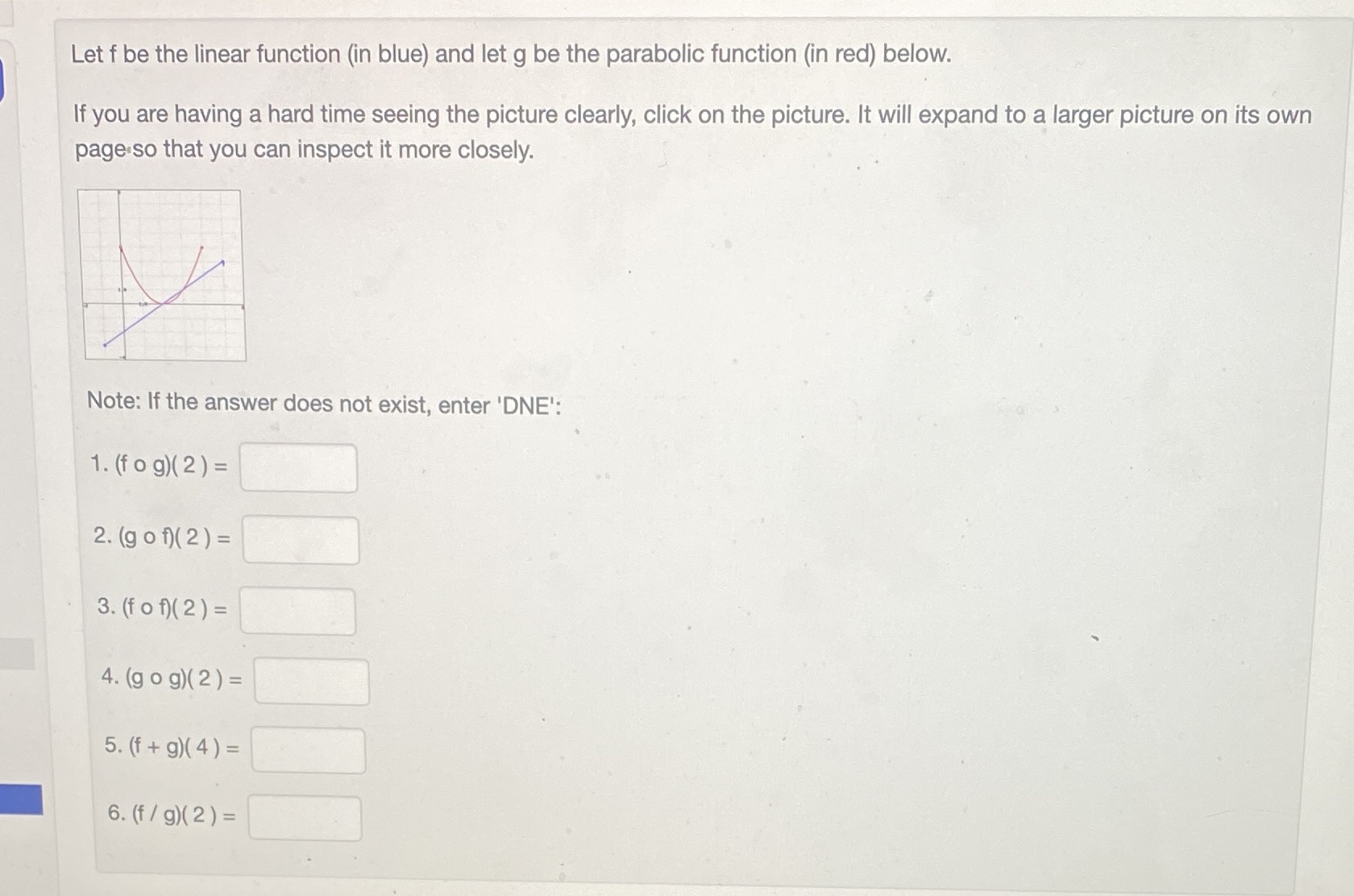  Let f be the linear function (in blue) and let g