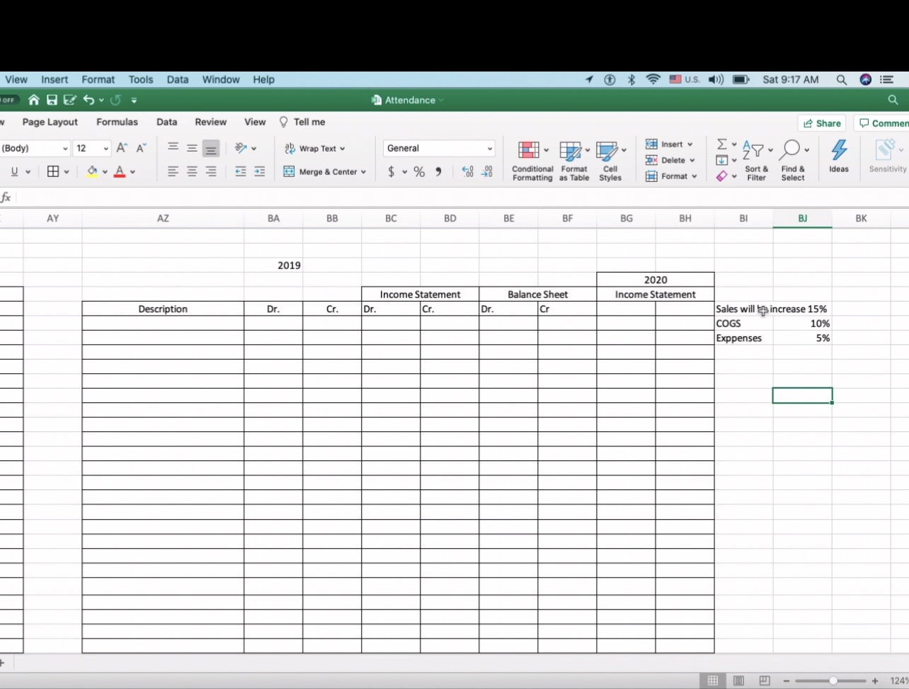 )) Sat 9:17 AM Q QE OFF 1 Attendance Page Layout Formulas