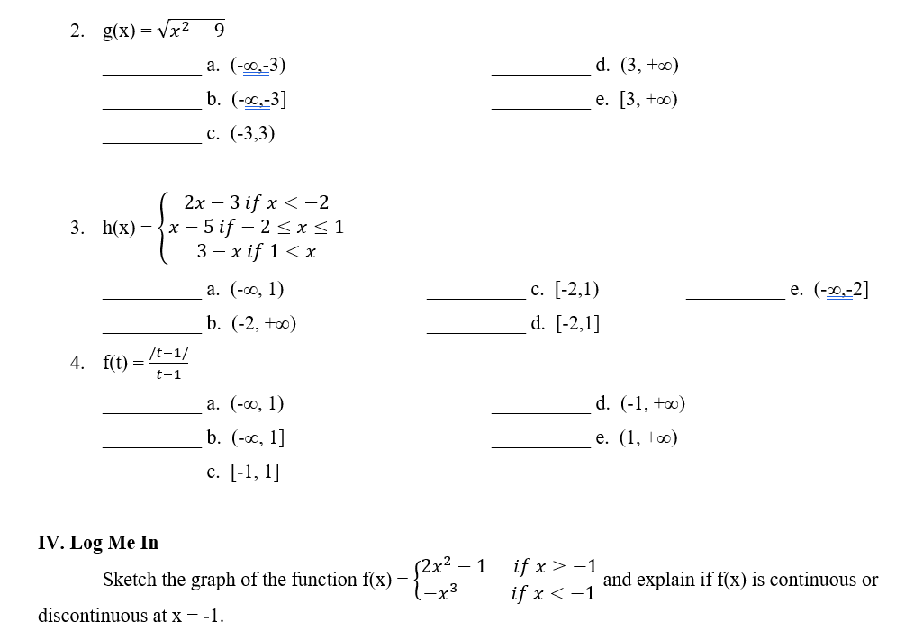 the answer on the space provided before the number. 1. f(x) =