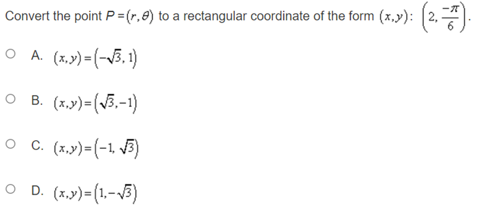 - 7 Convert the point P = (r, 8) to a