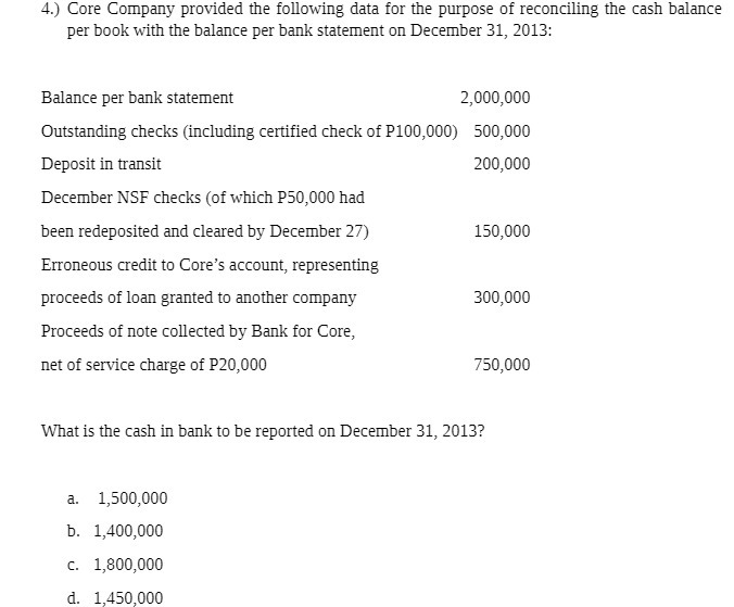 4.) Core Company provided the following data for the purpose of