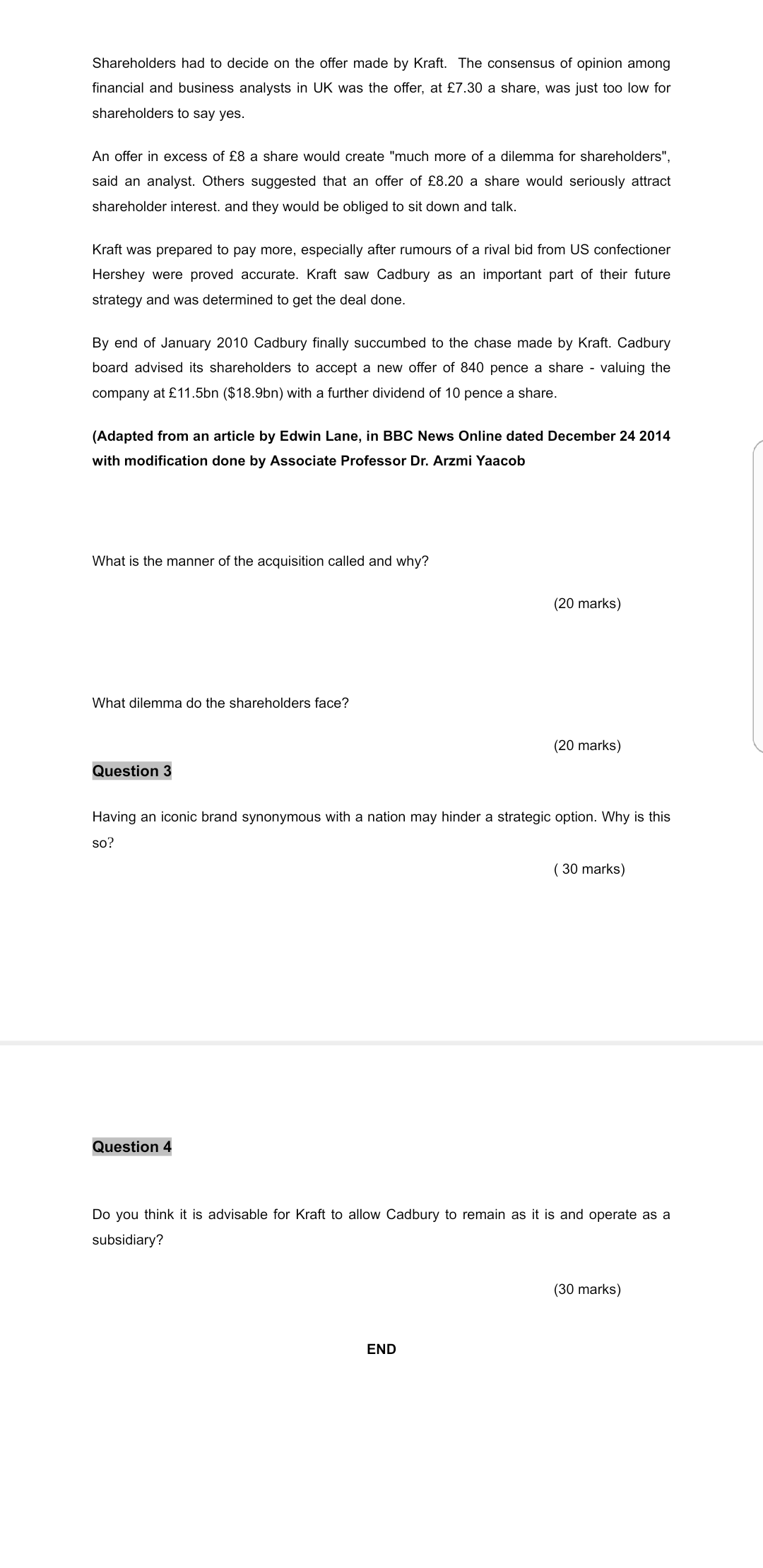 Case Study : End of a British icon in Confectionery Business After