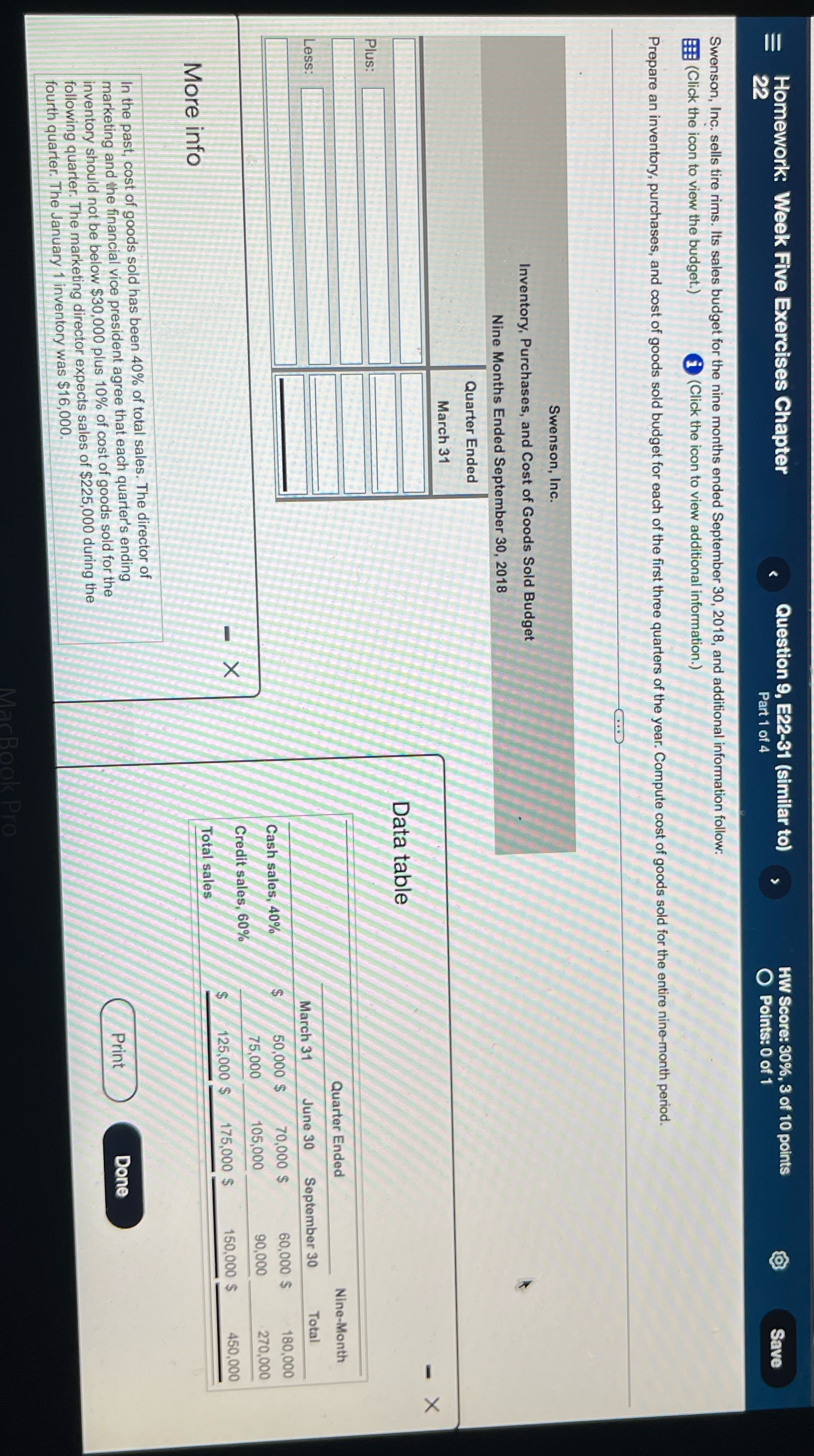 Please assist Homework: Week Five Exercises Chapter & Question 9, E22-31 (similar