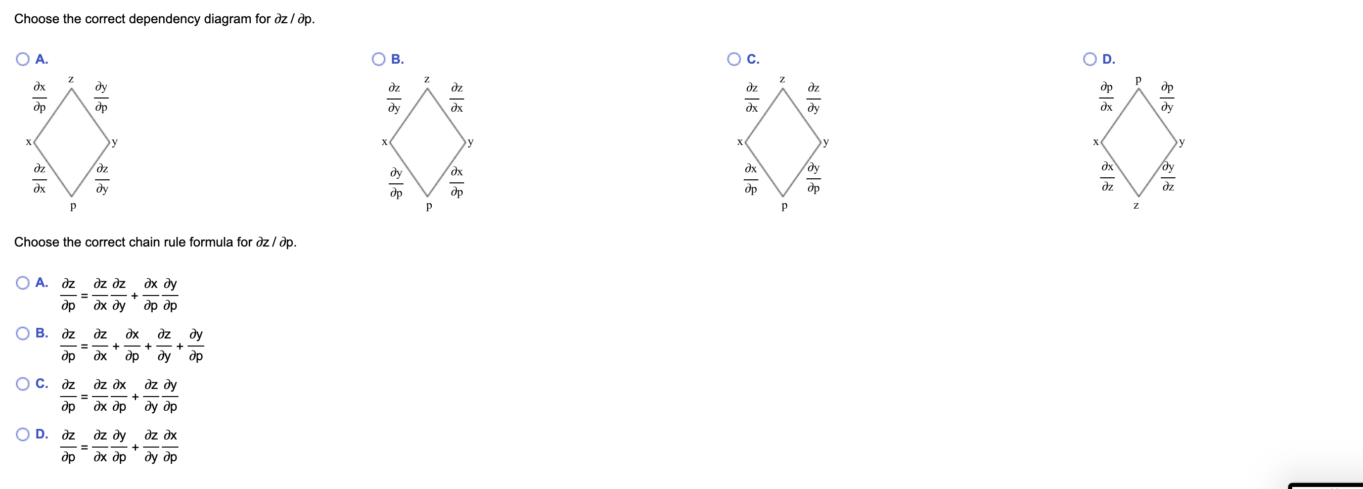 Choose the correct dependency diagram below. O B. O c. O A.