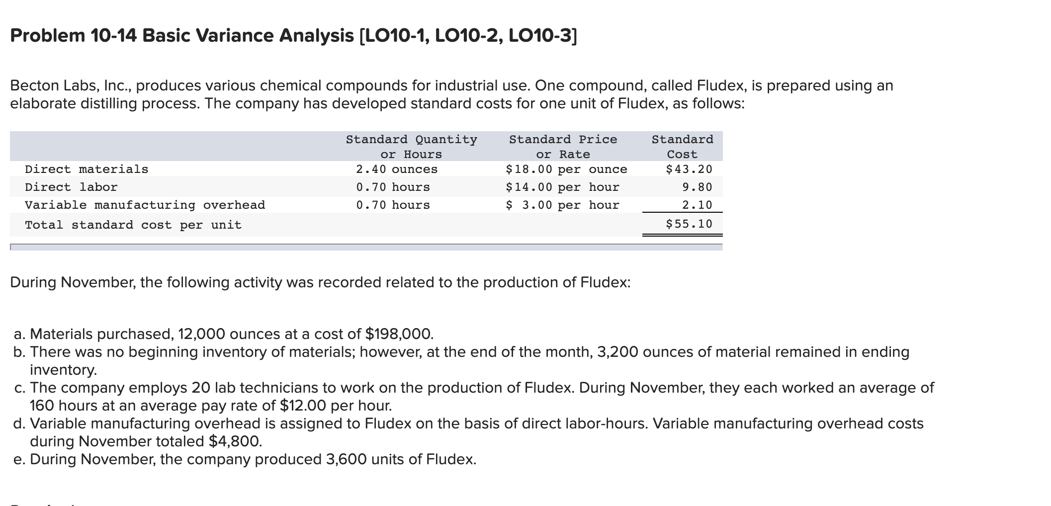 . Problem 10-14 Basic Variance Analysis [LO10-1, LO10-2, LO10-3] Becton Labs, Inc.,