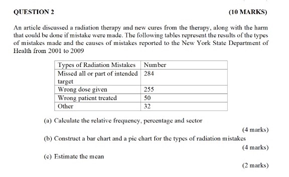  QUESTION 2 (10 MARKS) An article discussed a radiation therapy and